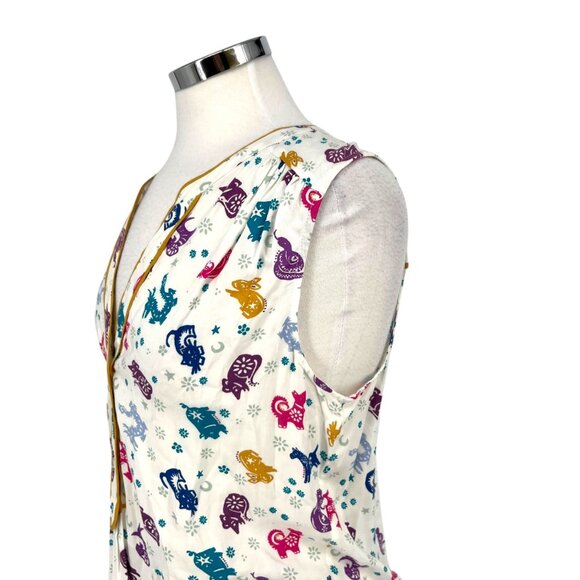 ModCloth Zodiac Print Sleeveless Blouse White Multicolor Size Large - Picture 4 of 13